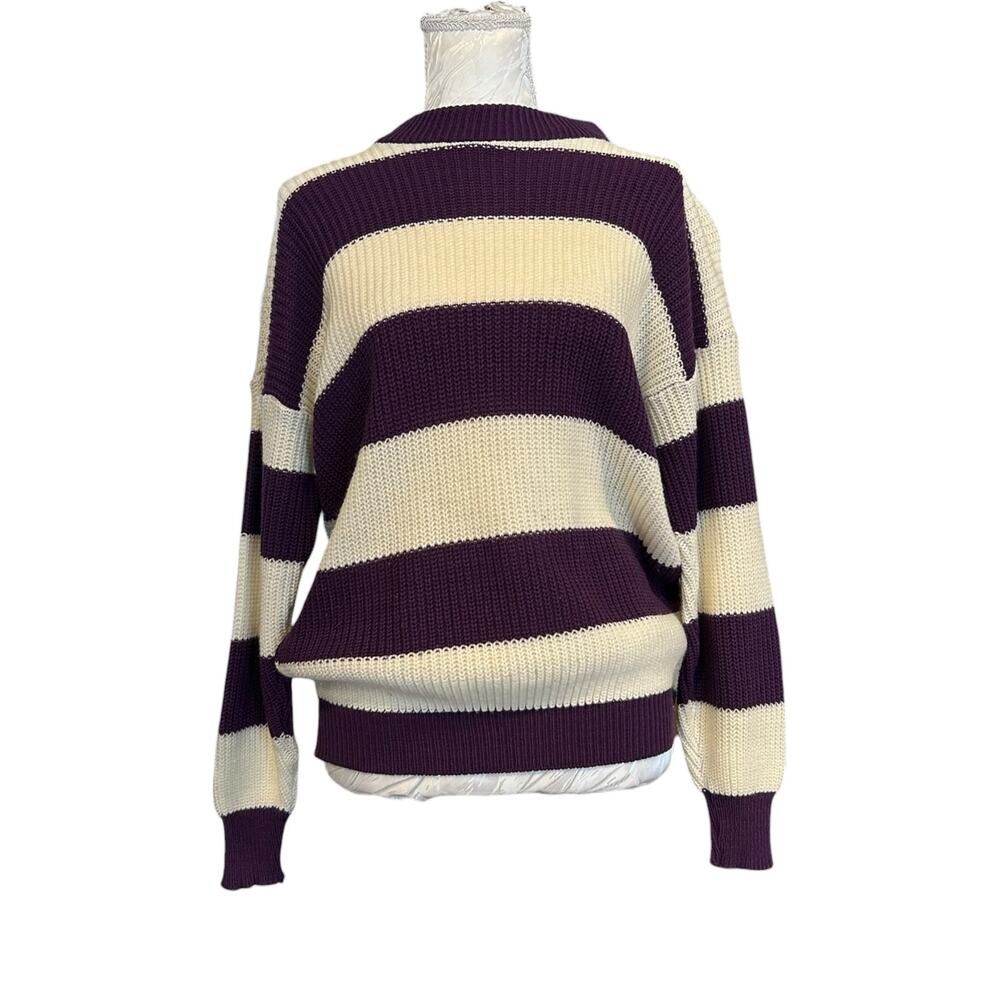 Vintage 90s Purple Cream Striped Knit Sweater Sz M